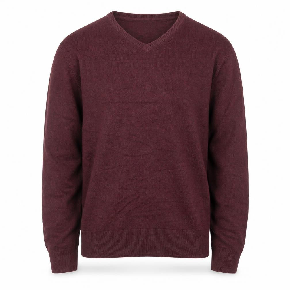 Peacocks Men's Red V-Neck Acrylic Jumper Size L