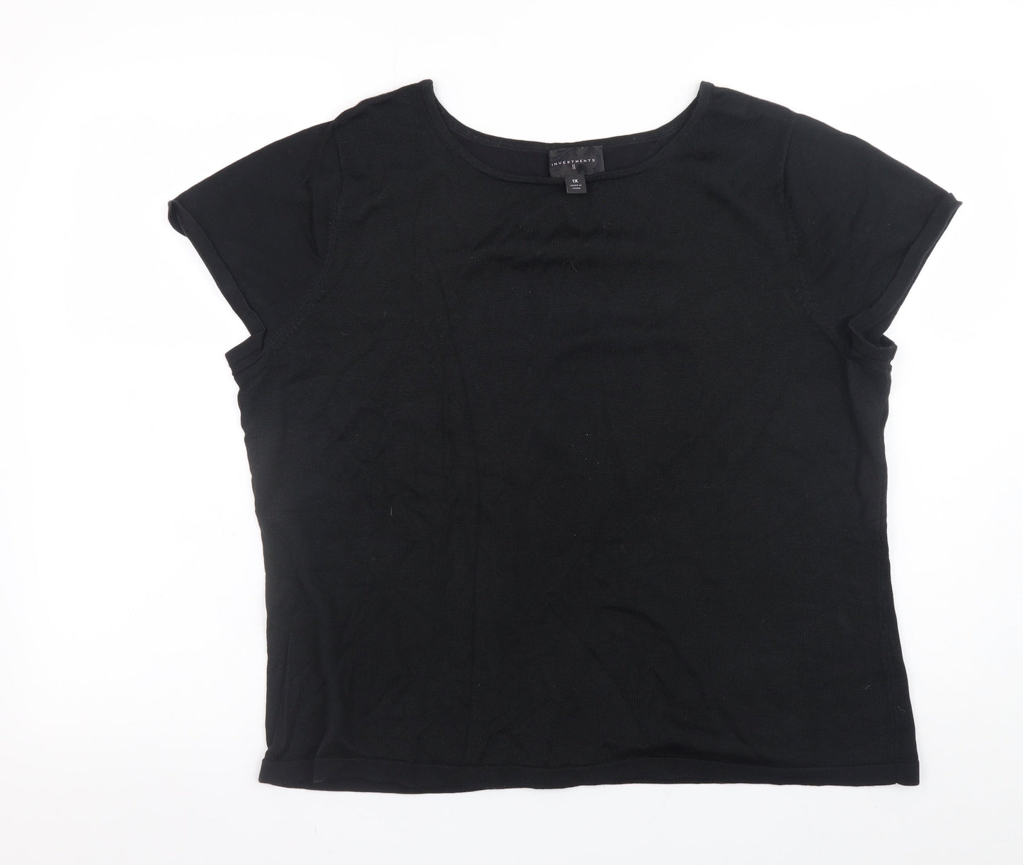 Investments Women Black 18 Plus Short Sleeve Cotton Blend T-Shirt