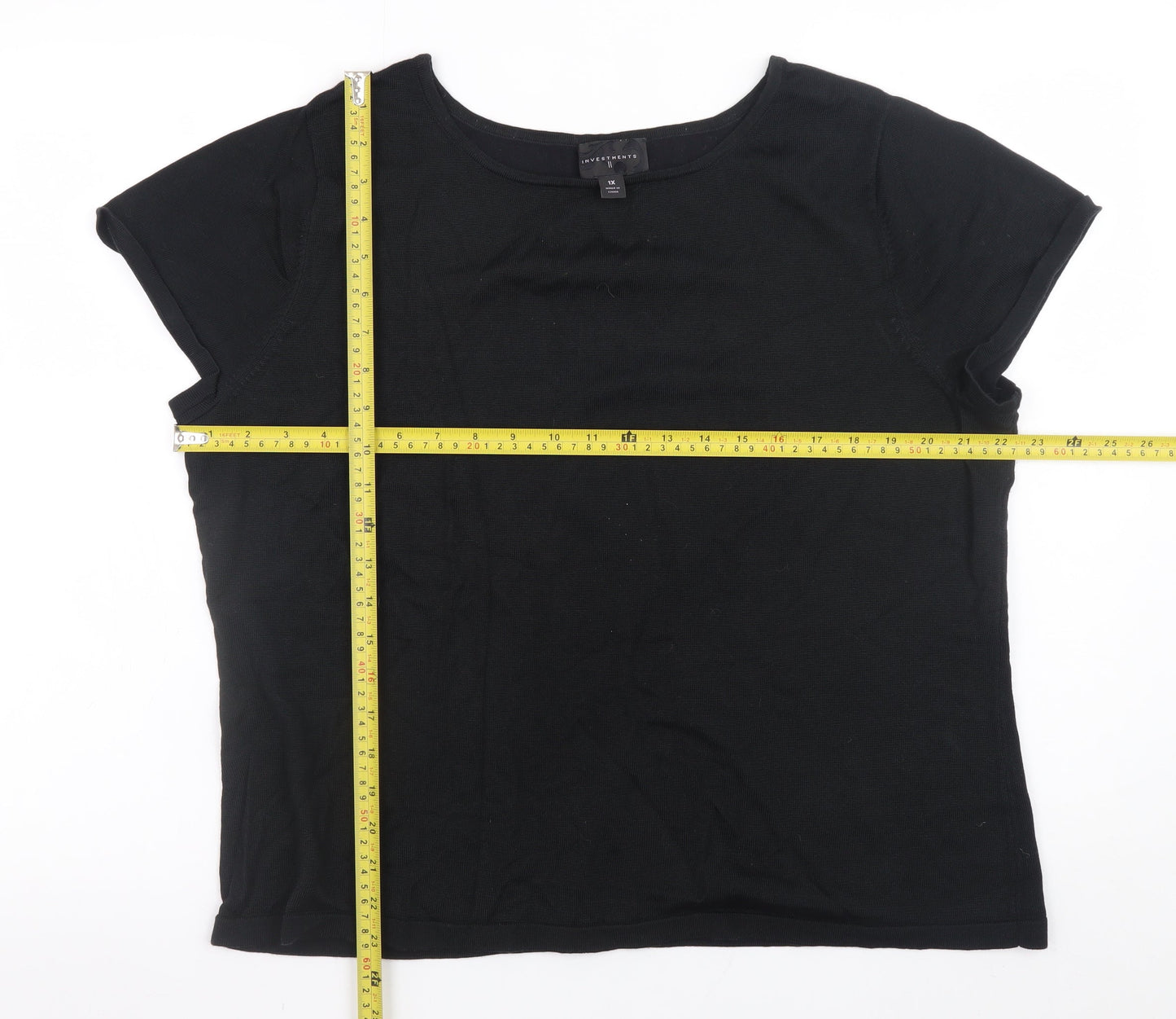Investments Women Black 18 Plus Short Sleeve Cotton Blend T-Shirt