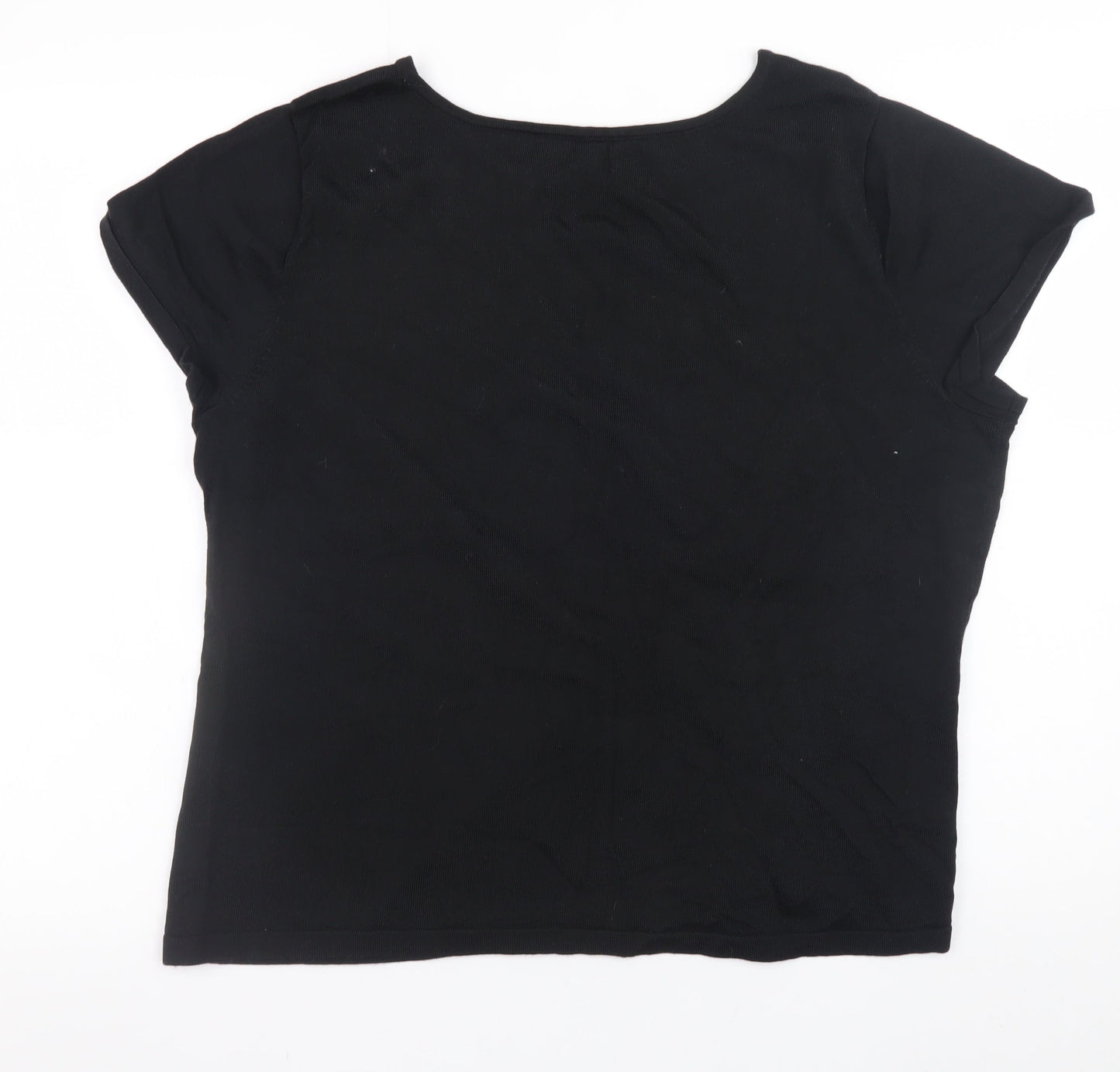 Investments Women Black 18 Plus Short Sleeve Cotton Blend T-Shirt