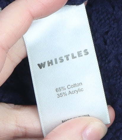Whistles Women's Blue Knit Cotton Blend Crew Neck Jumper UK 10