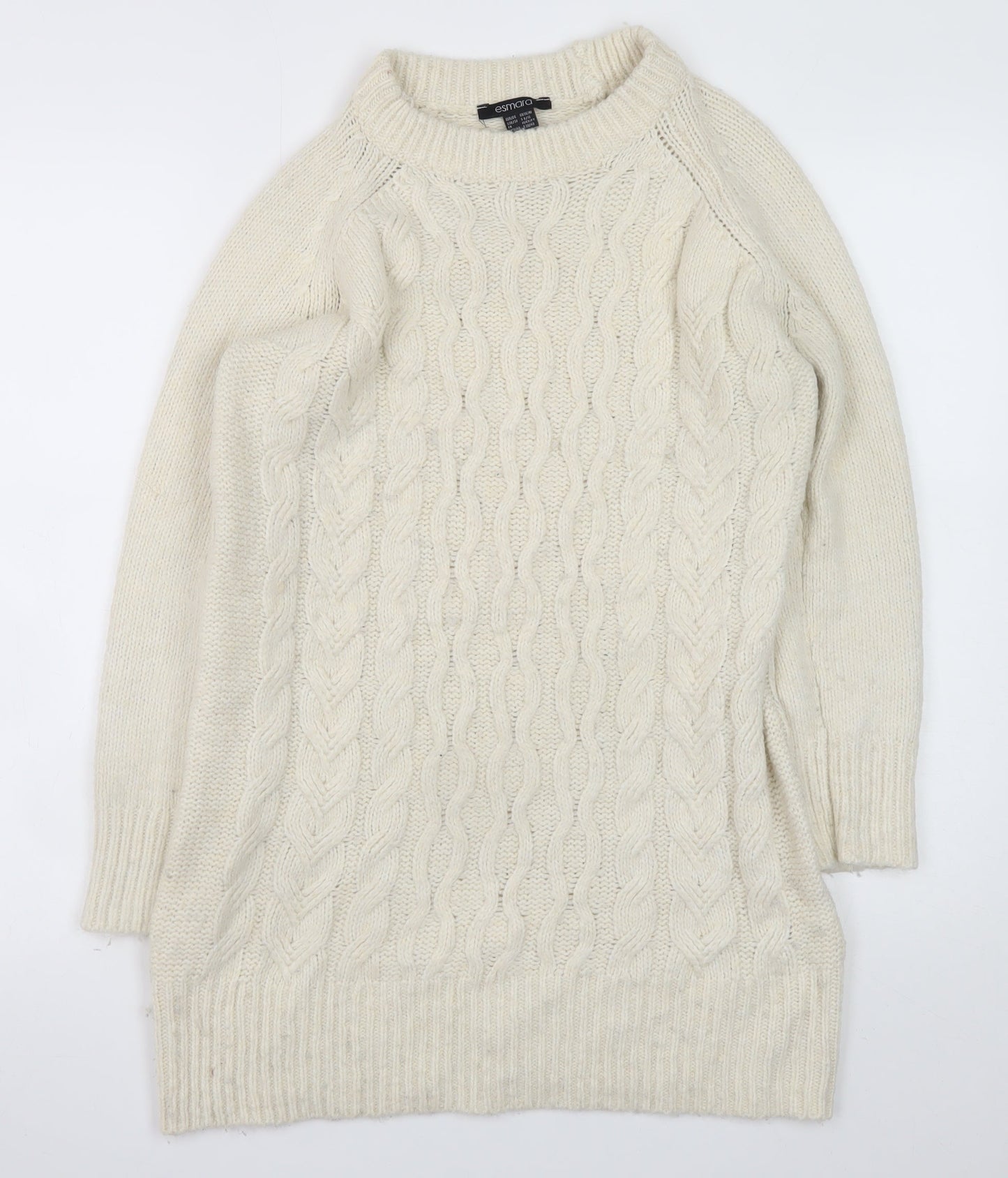 Esmara Women Ivory Cable Knit Long Sleeve Jumper Dress Size 8-10