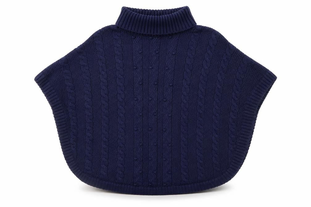 John Lewis Girls Navy Cable Knit Cape 13-14 Years Acrylic Blend