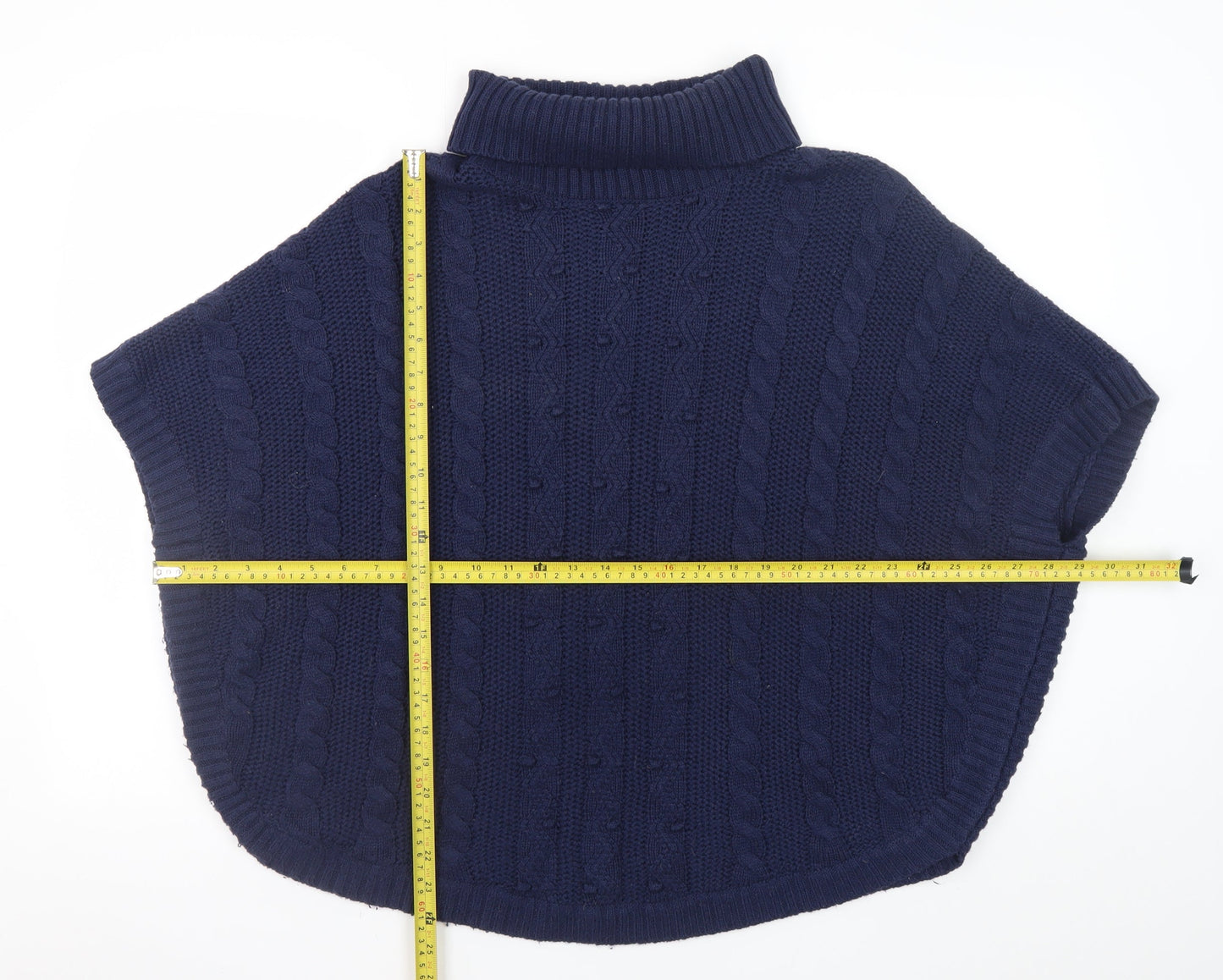 John Lewis Girls Navy Cable Knit Cape 13-14 Years Acrylic Blend