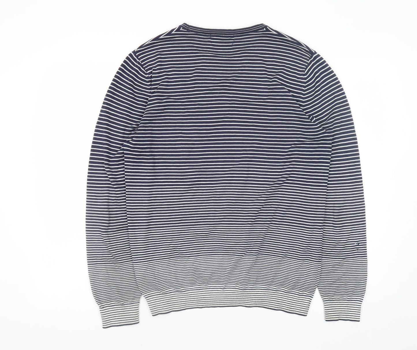 Marks and Spencer Women’s Blue Striped Cotton Crew Neck Jumper L