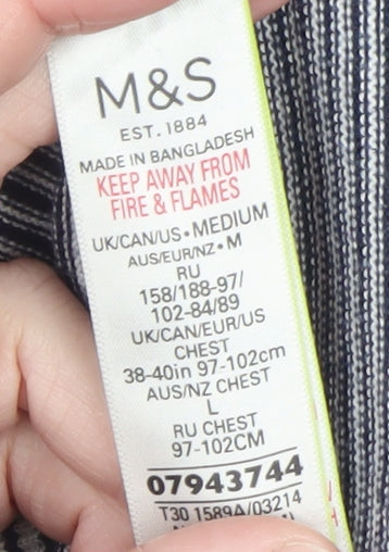 Marks and Spencer Women’s Blue Striped Cotton Crew Neck Jumper L
