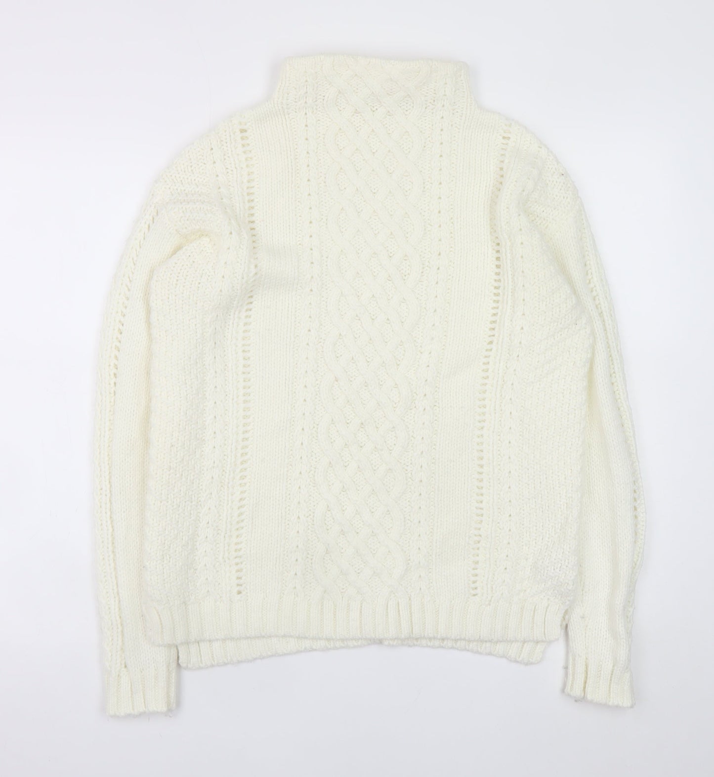 Tu Women Ivory Cable-Knit High Neck Jumper Size 12