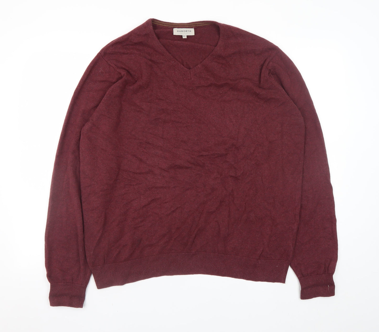 Haworth Men's Red V-Neck Cotton Jumper 2XL Regular Fit
