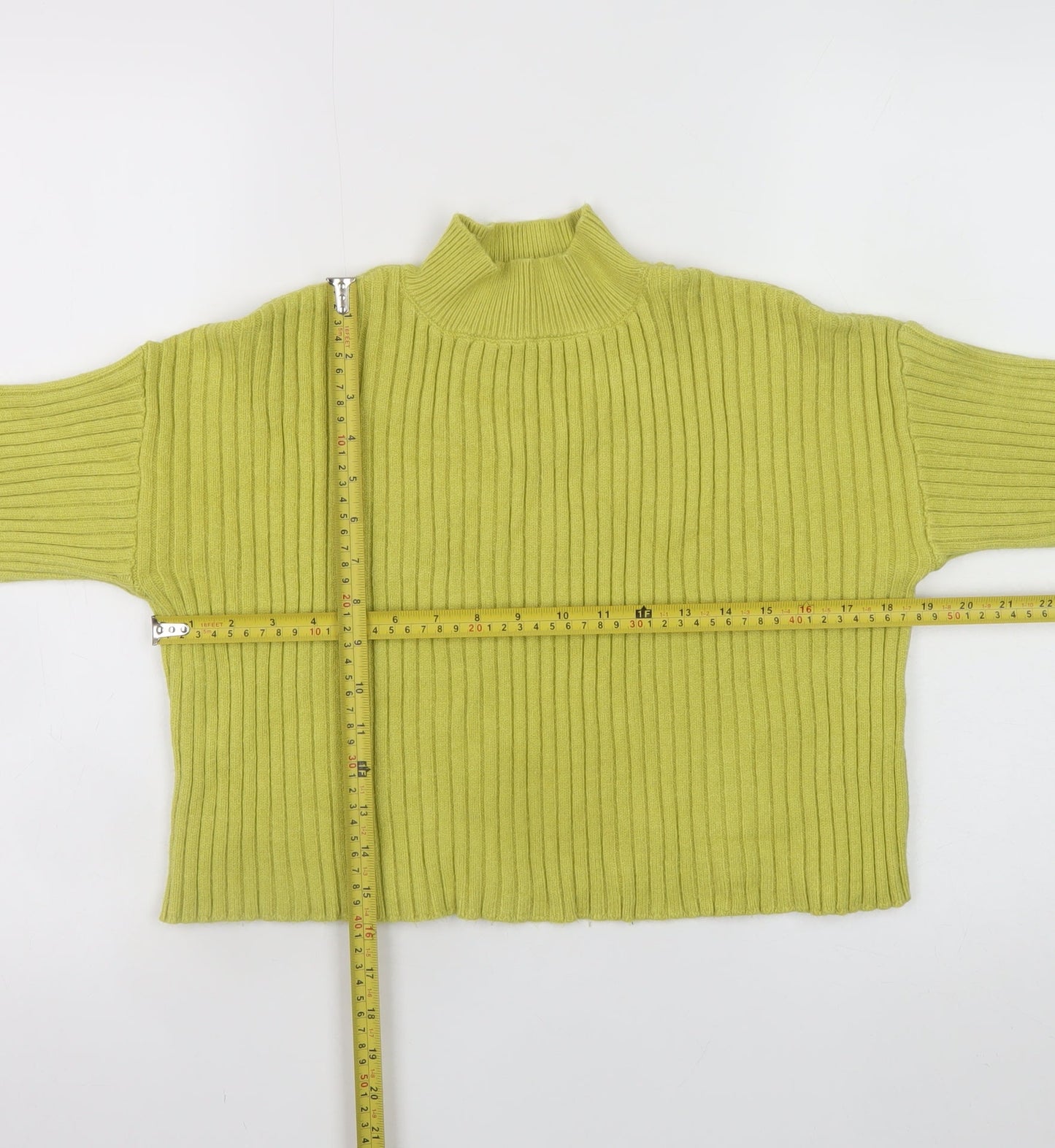 New Look Women Green Mock Neck Ribbed Knit Jumper Size S