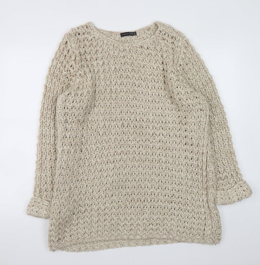 Atmosphere Women Beige Open Knit Long Sleeve Pullover Jumper Size 16