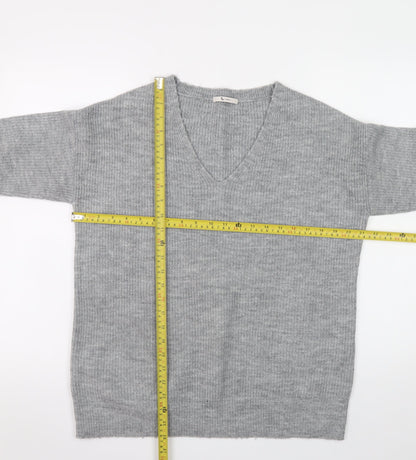 Tu Women Grey V-Neck Rib Knit Pullover Jumper Size 8