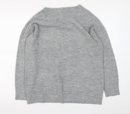 Tu Women Grey V-Neck Rib Knit Pullover Jumper Size 8