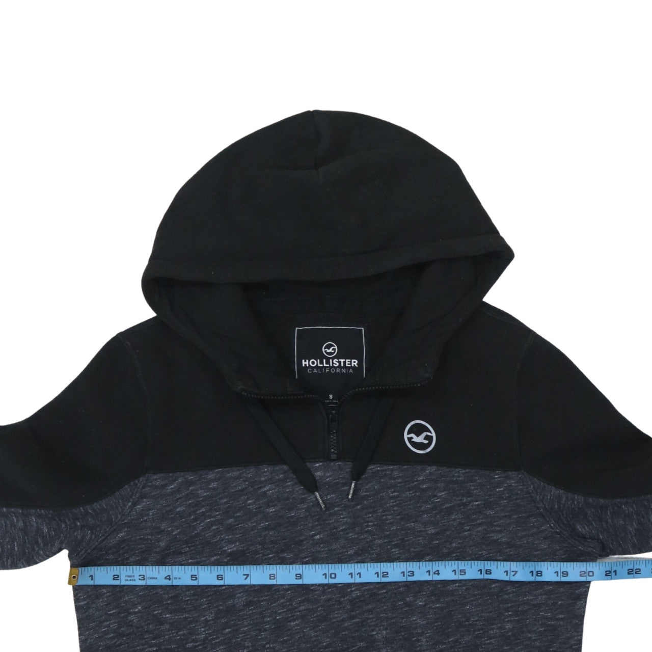 Hollister Men's Black Pullover Hoodie Small 1/4 Zip Fleece Sweatshirt