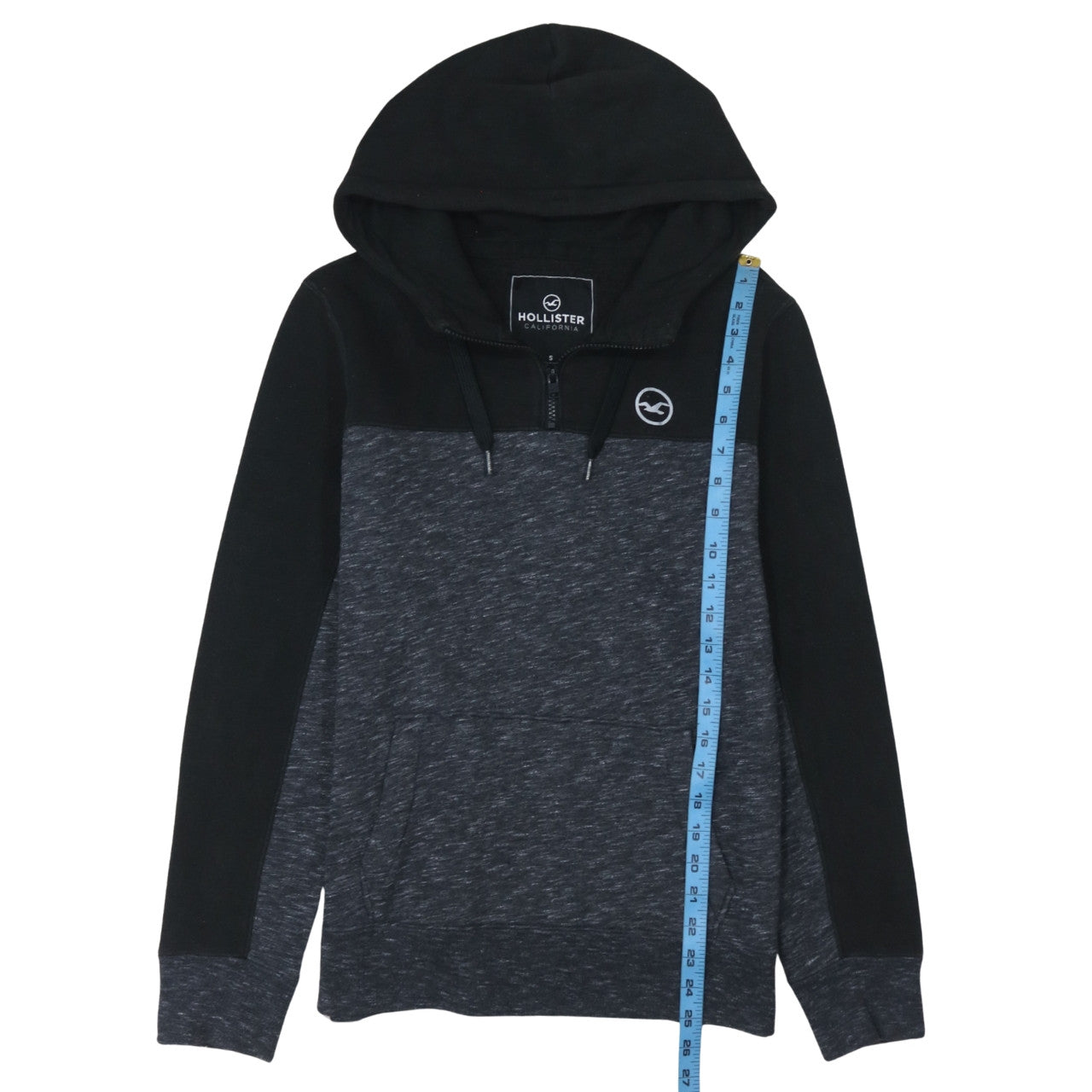Hollister Men's Black Pullover Hoodie Small 1/4 Zip Fleece Sweatshirt