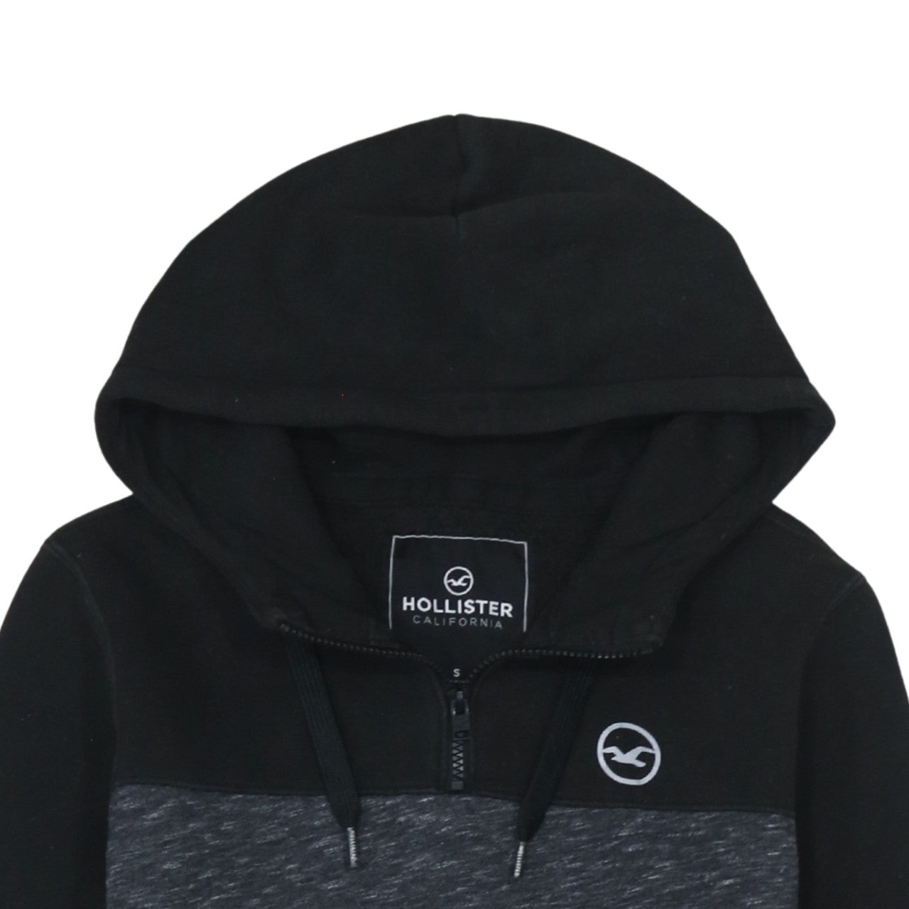 Hollister Men's Black Pullover Hoodie Small 1/4 Zip Fleece Sweatshirt
