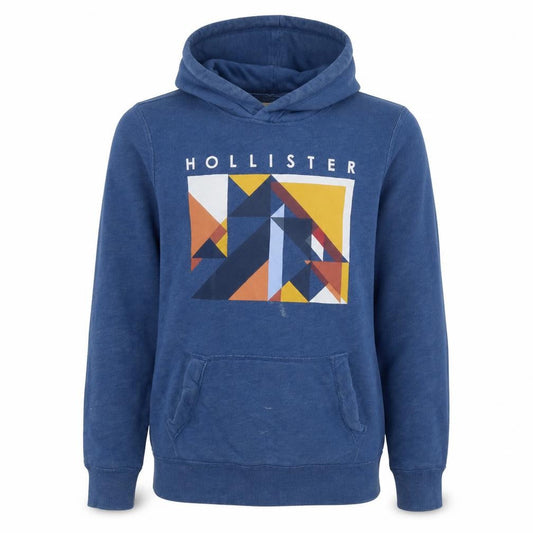 Hollister Men's Blue Pullover Hoodie S Graphic Print Cotton Blend