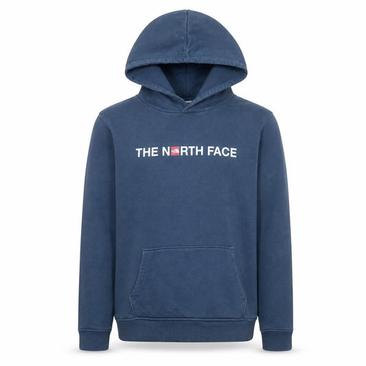Front view of The North Face boys’ blue pullover hoodie xl cotton fleece sweatshirt