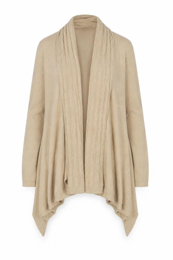 Marks & Spencer Women Beige Long Sleeve Cable-Knit Cardigan Size 14