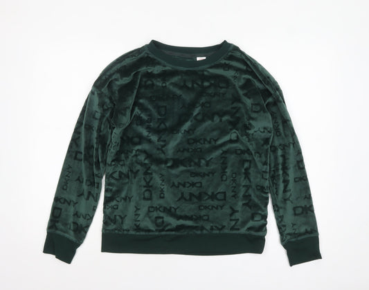DKNY Women Green Velour Long Sleeve Lounge Top Size S