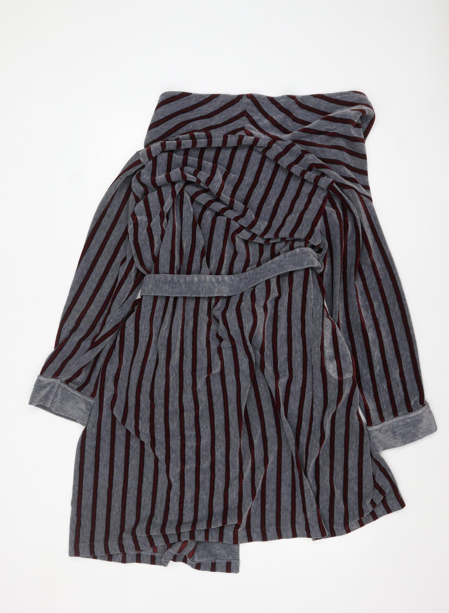 Marks and Spencer Men's Grey Striped Belted Robe Medium Acrylic Blend
