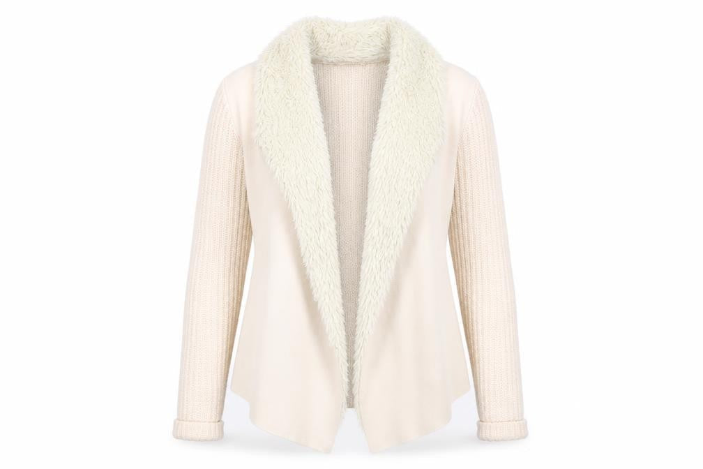Marks & Spencer Women’s Beige Faux Fur Trim Knit Cardigan Size S