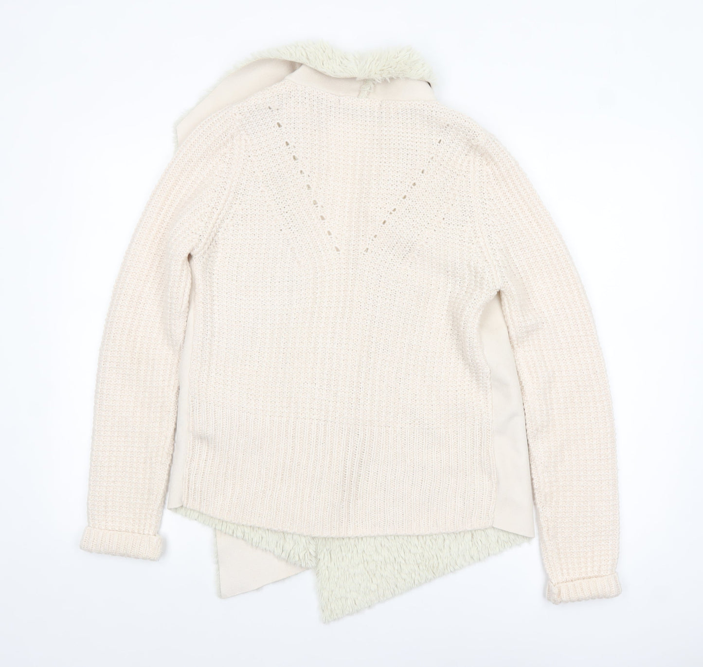 Marks and Spencer Women’s Beige Faux Fur Trim Knit Cardigan Size S