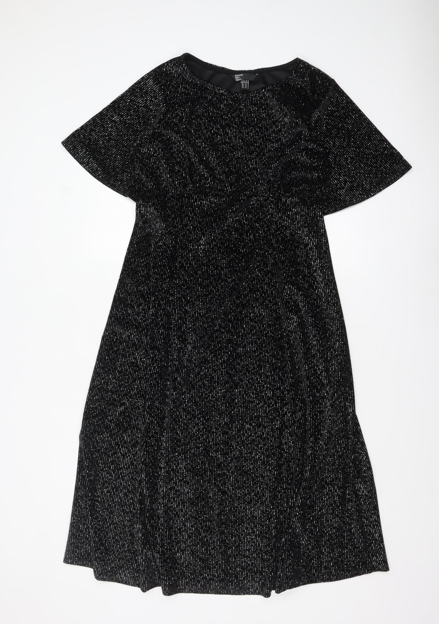 Friends Like These Women’s Black Glitter Velvet Midi Fit & Flare Dress Size 14