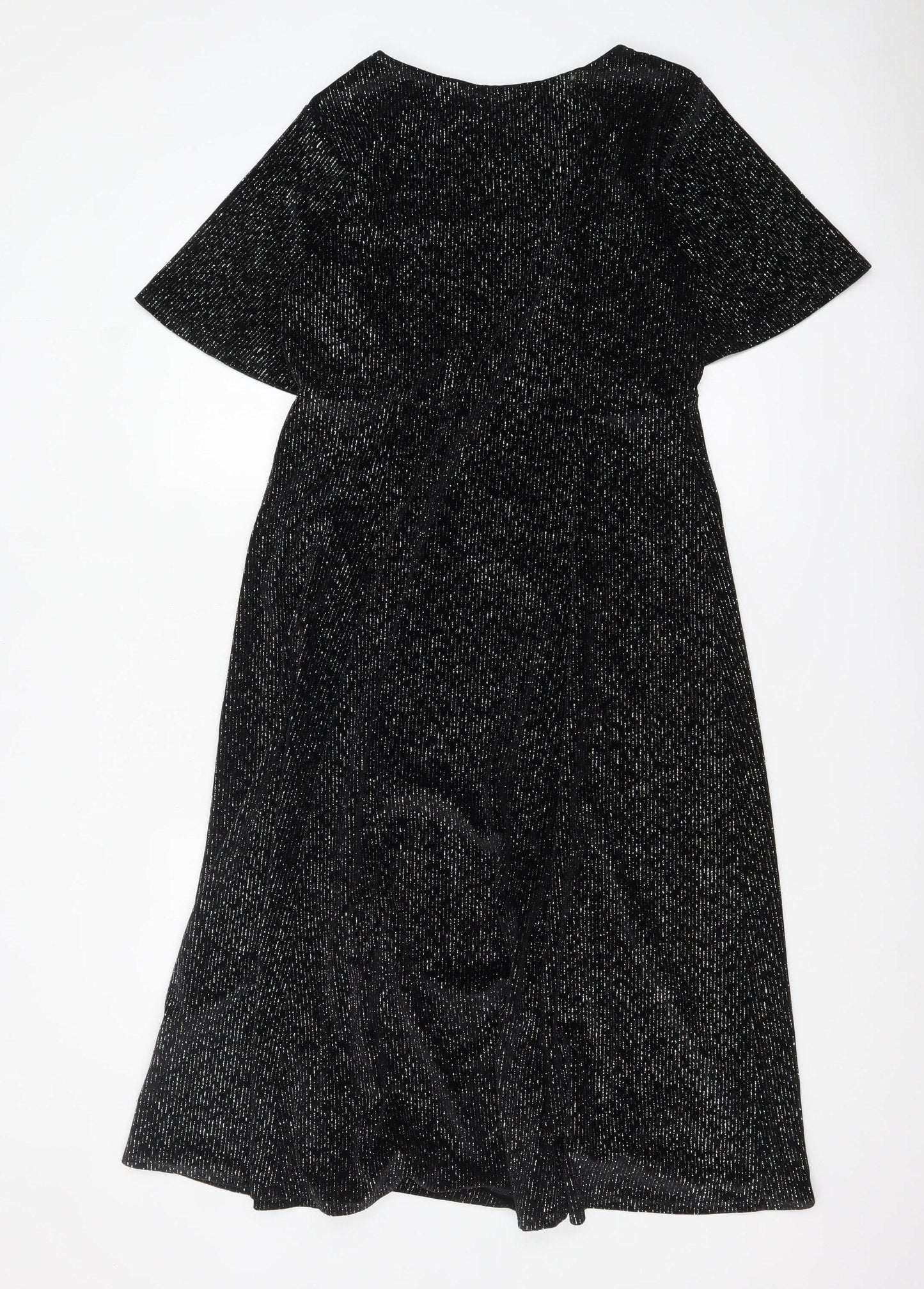 Friends Like These Women’s Black Glitter Velvet Midi Fit & Flare Dress Size 14