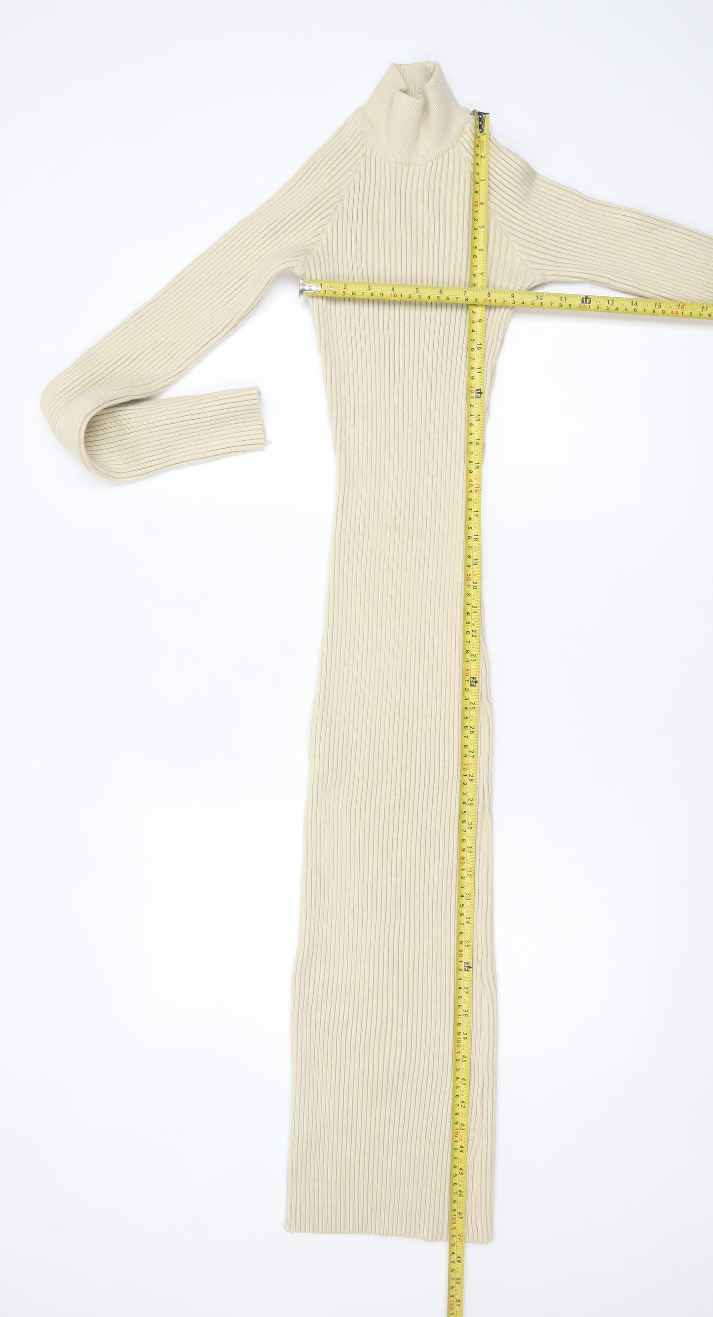 Pretty Lavish Women’s Beige Long Ribbed Bodycon Knit Dress Size S