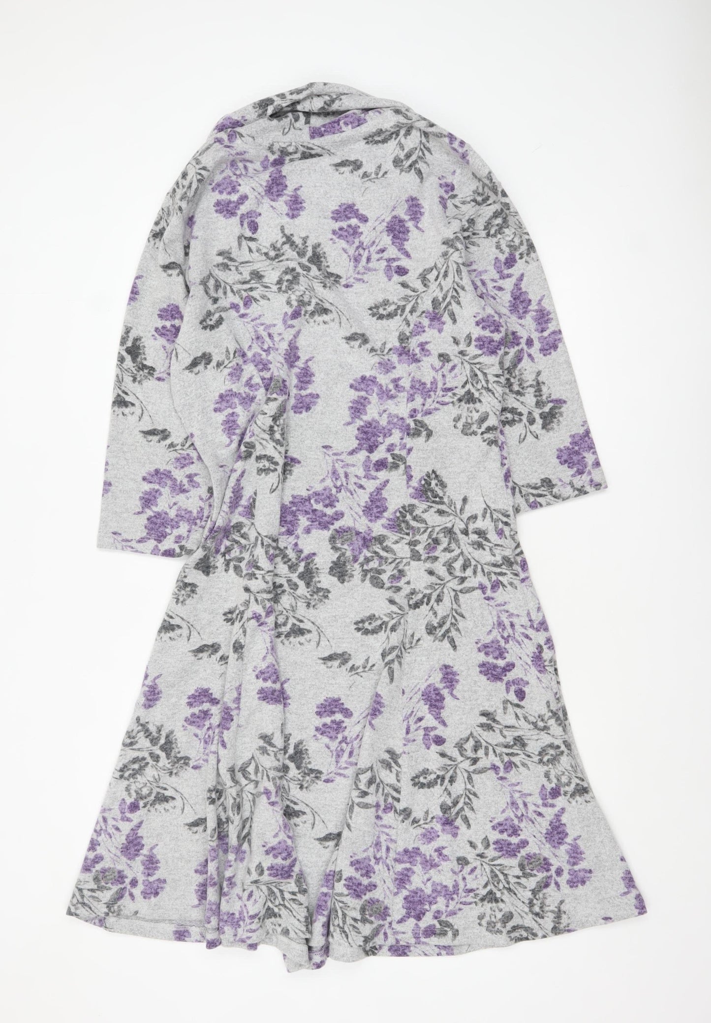 TIGI Women’s Grey Floral A-Line Knit Cowl Neck Dress Size 14-16