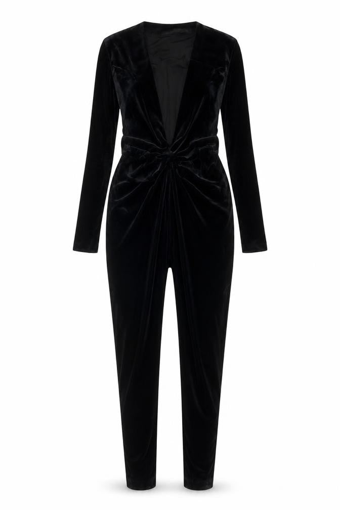 COS Women’s Black Velvet Long Sleeve V-Neck Slim Jumpsuit XS