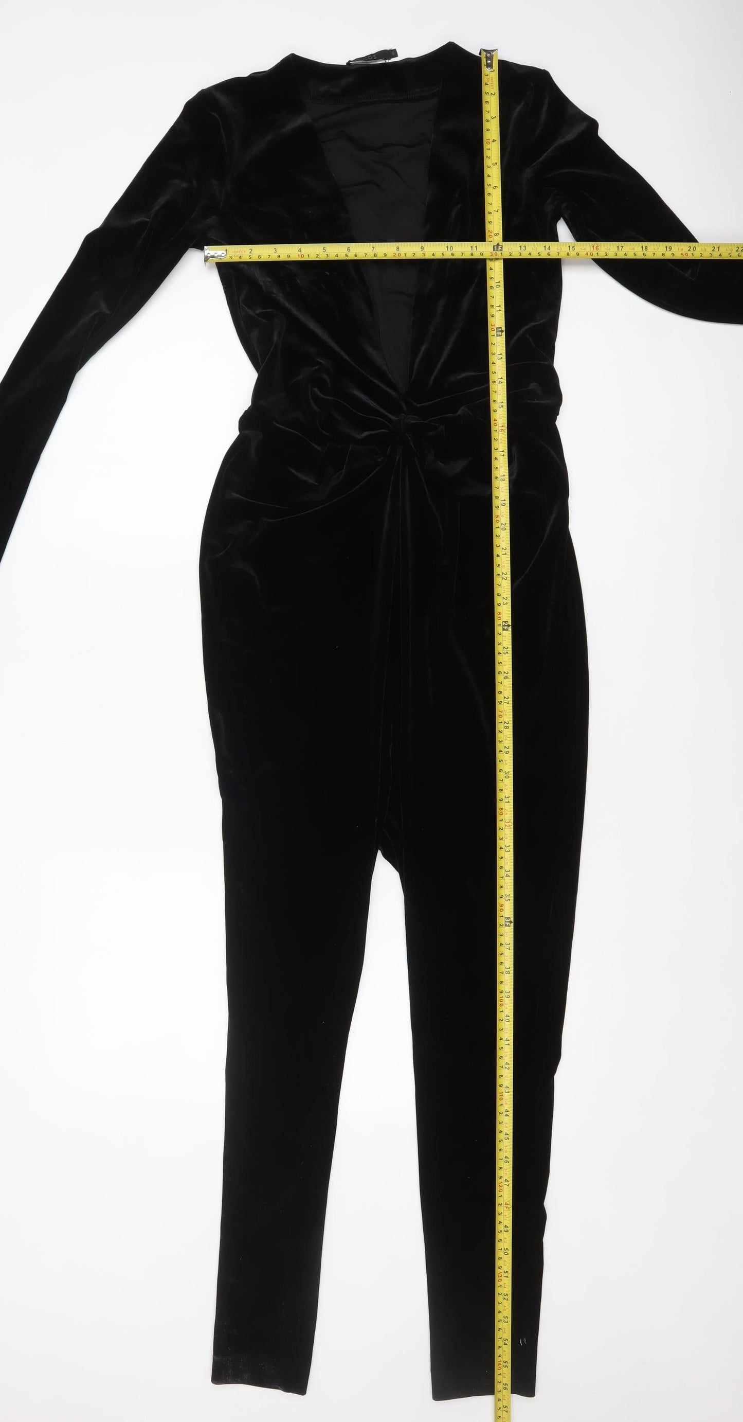 COS Women’s Black Velvet Long Sleeve V-Neck Slim Jumpsuit XS