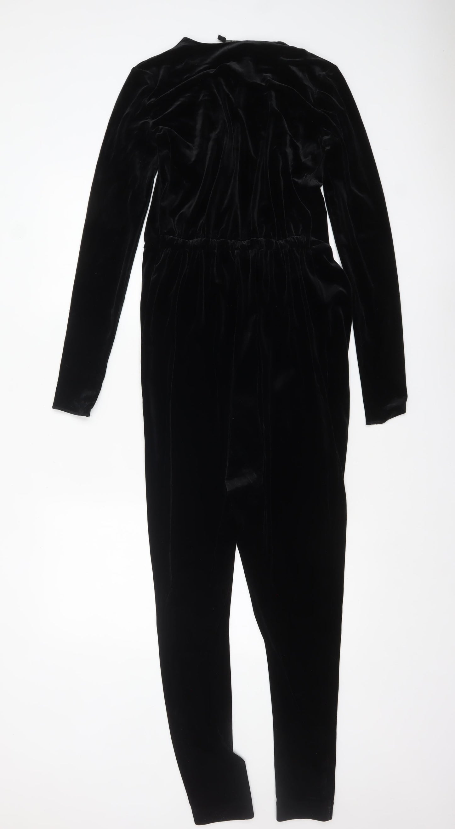 COS Women’s Black Velvet Long Sleeve V-Neck Slim Jumpsuit XS