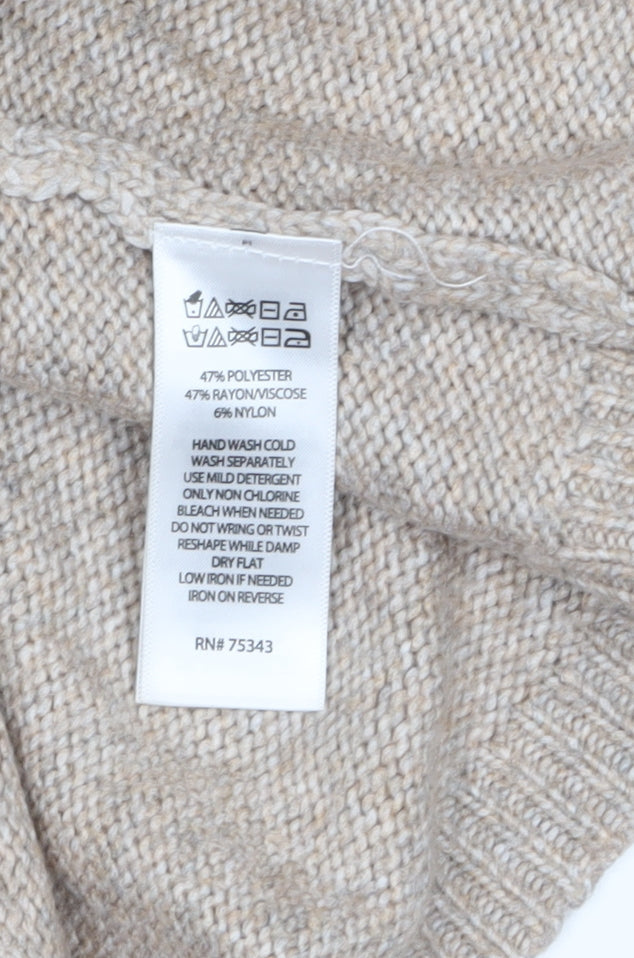 Rachel Zoe Women Beige Roll Neck Cable Knit Long Sleeve Tunic Jumper S