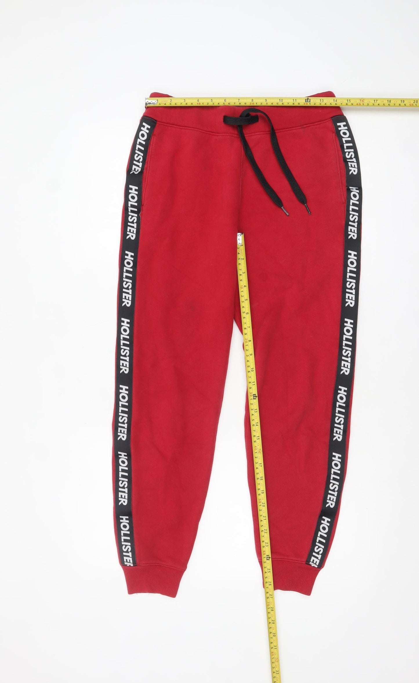 Hollister Men’s Red Jogger Trousers XS Fleece Logo Drawstring