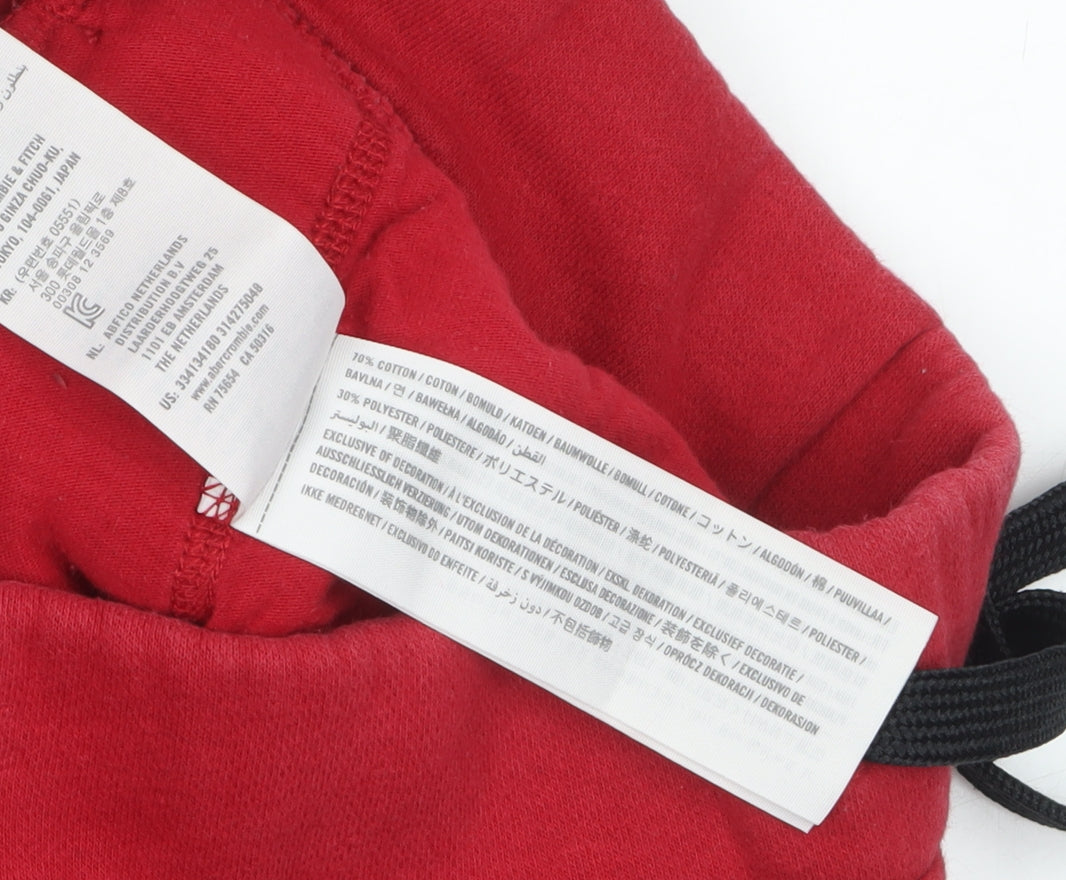 Hollister Men’s Red Jogger Trousers XS Fleece Logo Drawstring