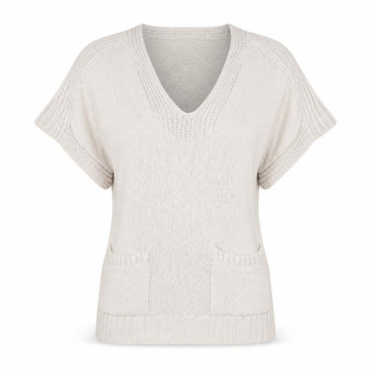 Massimo Dutti Women Beige V-Neck Cotton Blend Knit Jumper Size 12