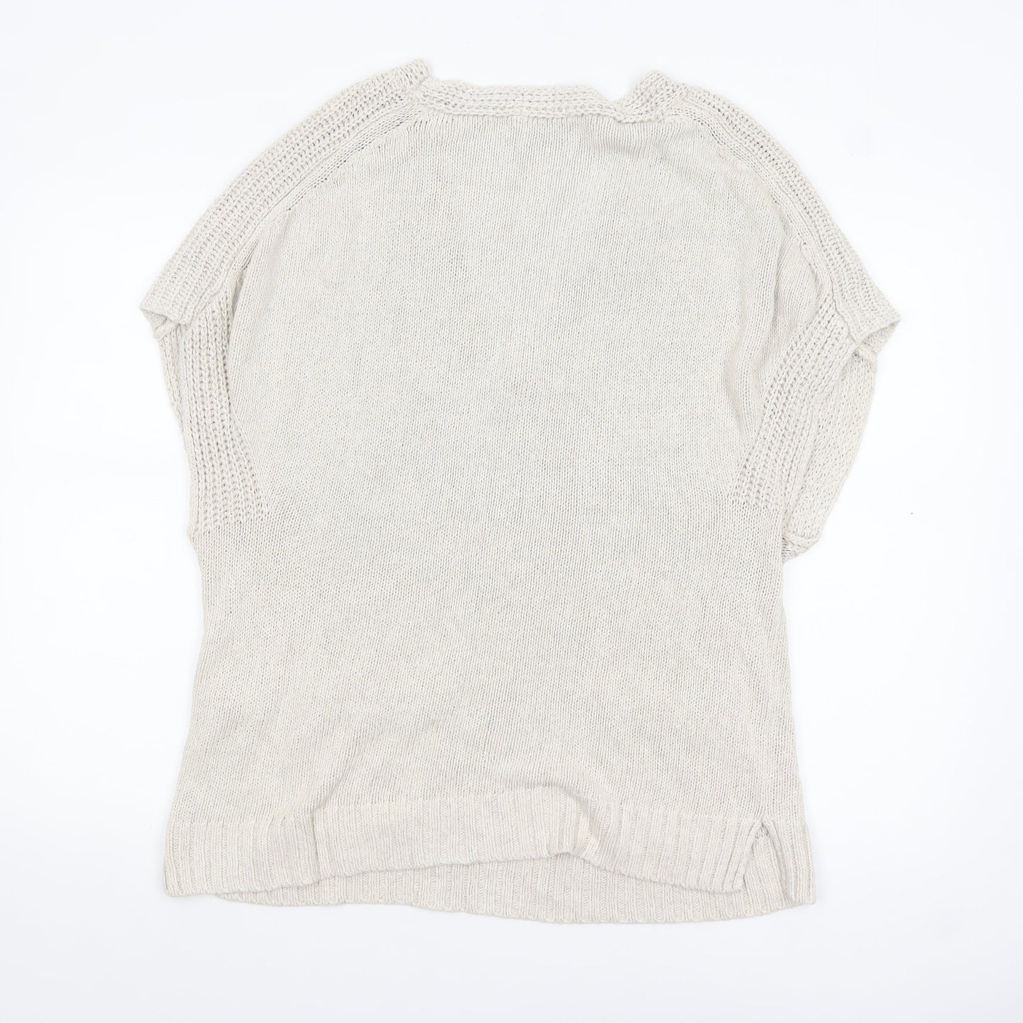 Massimo Dutti Women Beige V-Neck Cotton Blend Knit Jumper Size 12