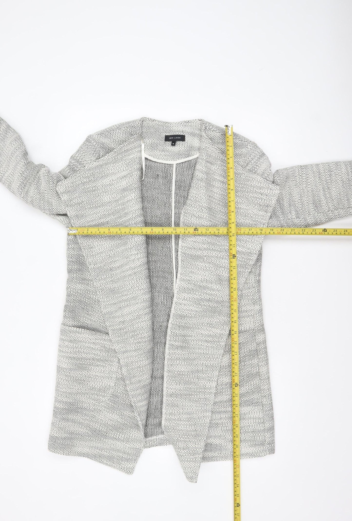 New Look Women Grey Knit Coatigan Size 14 Open Front Casual