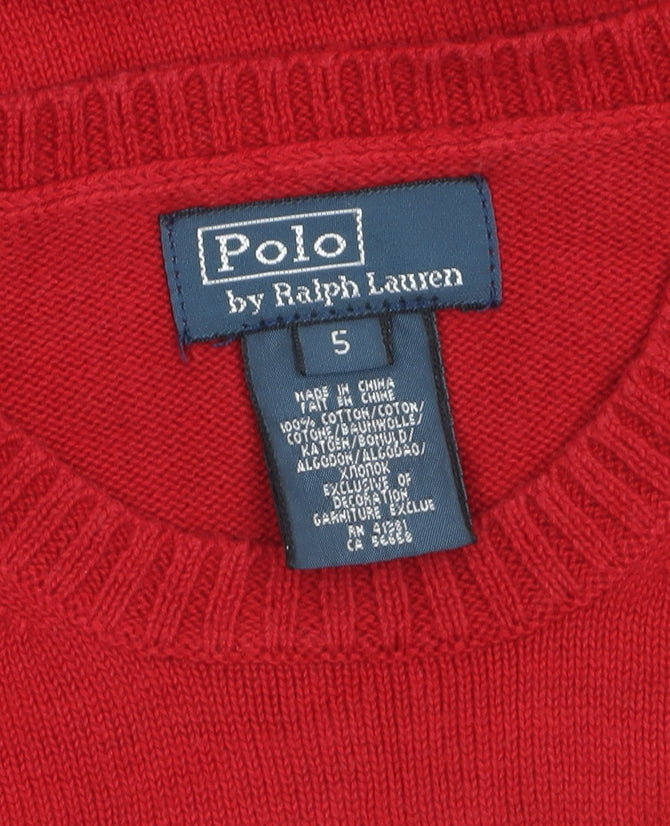 Polo Ralph Lauren Boys Red Cotton Crew Neck Jumper Size 5 Years