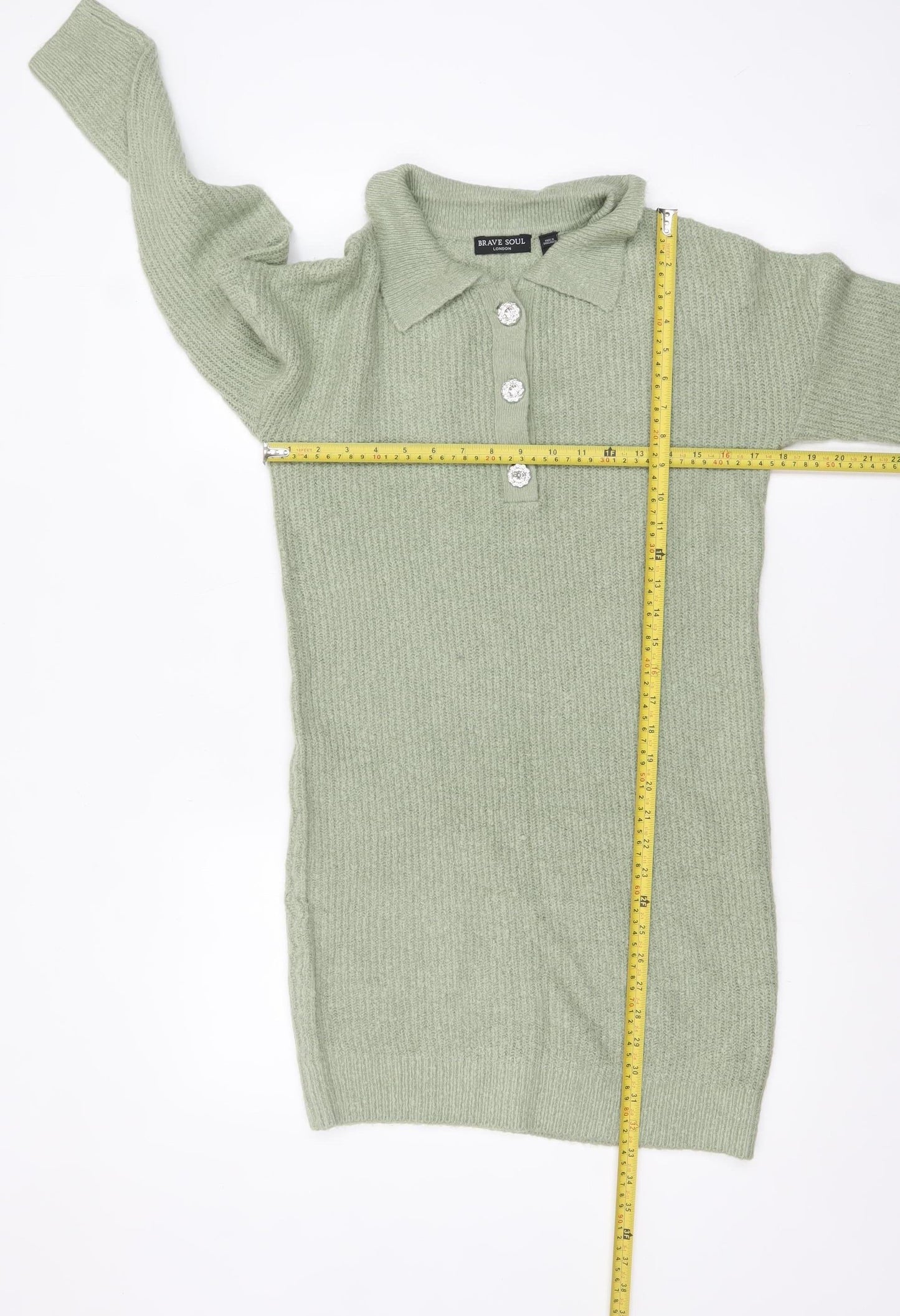 Brave Soul Women's Green Collared Henley Knit Jumper Size 8