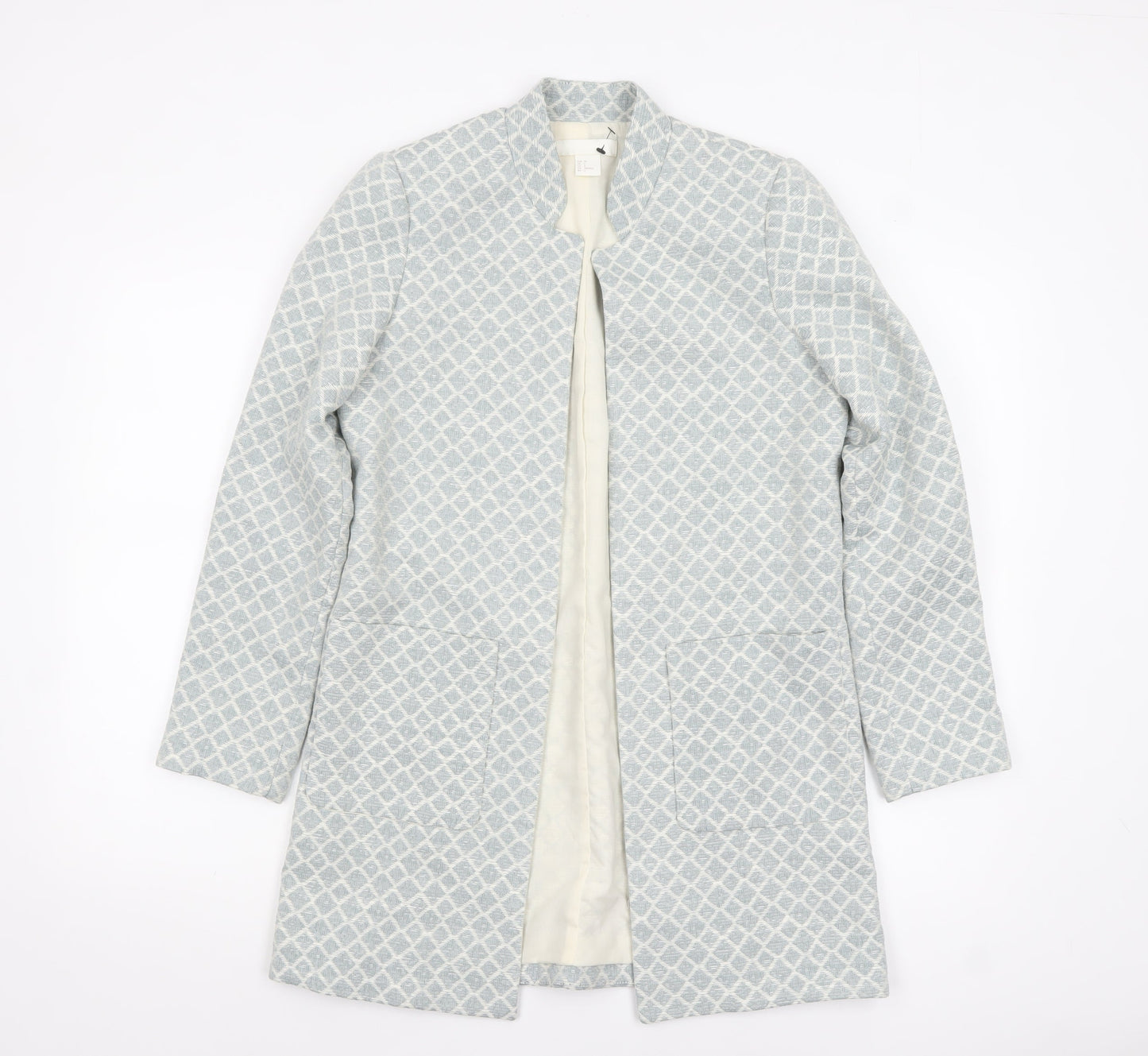 H&M Women’s Grey Geometric Mid-Length Woven Blazer Size UK 6