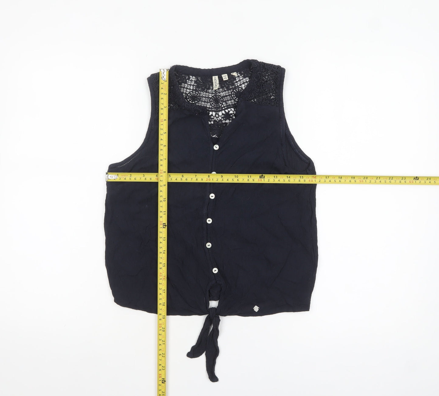 Superdry Women's Black Lace Sleeveless Button Front Blouse Size 10