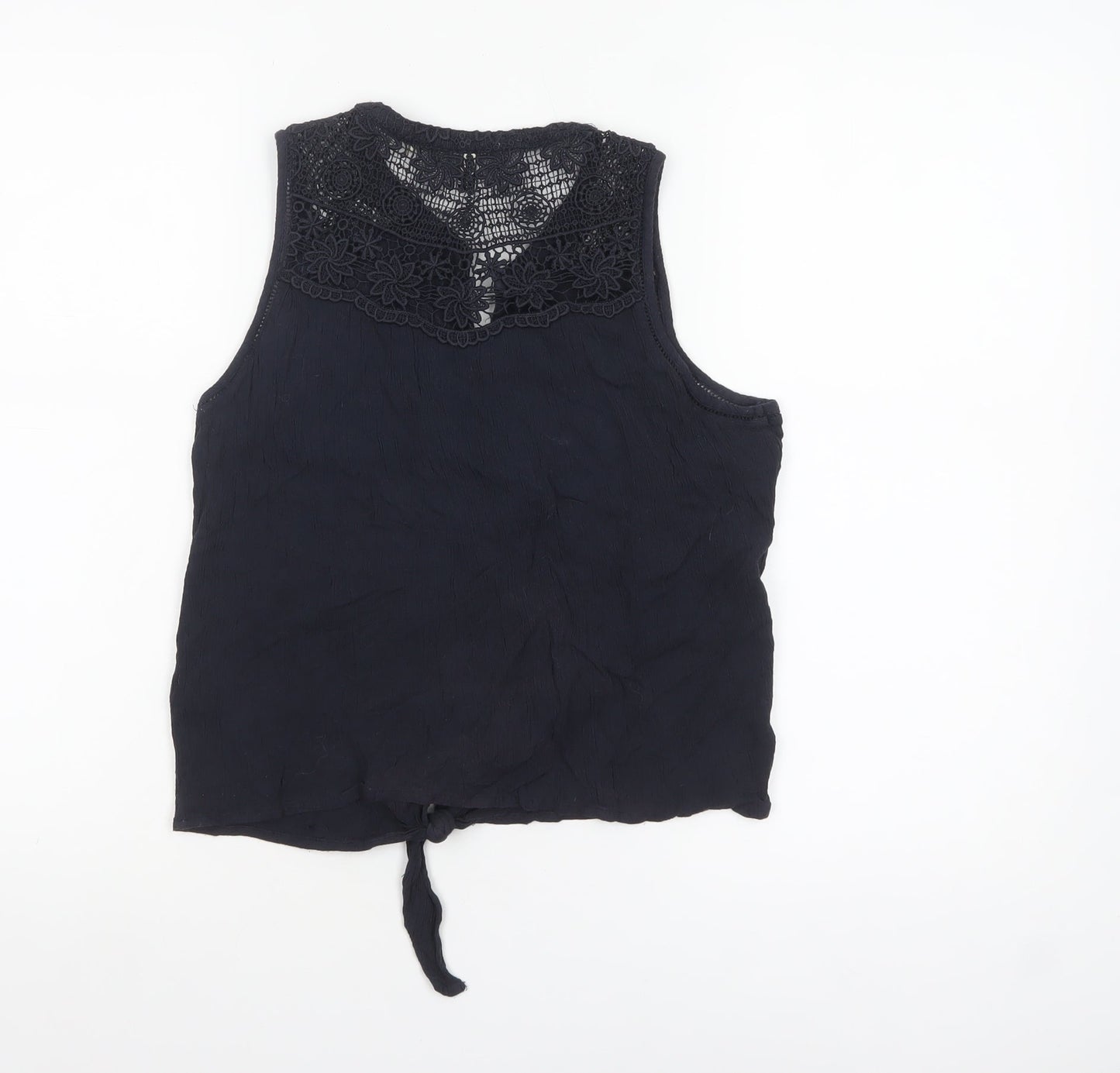 Superdry Women's Black Lace Sleeveless Button Front Blouse Size 10