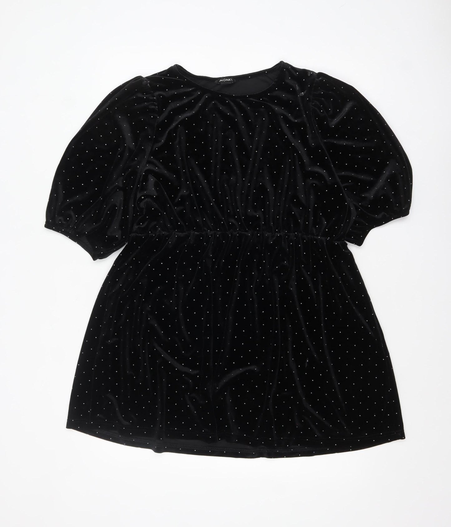 Monki Womens Black Velvet Polka Dot Tunic Top L Classic Evening Wear