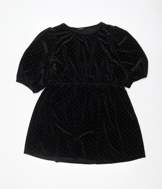 Monki Womens Black Velvet Polka Dot Tunic Top L Classic Evening Wear