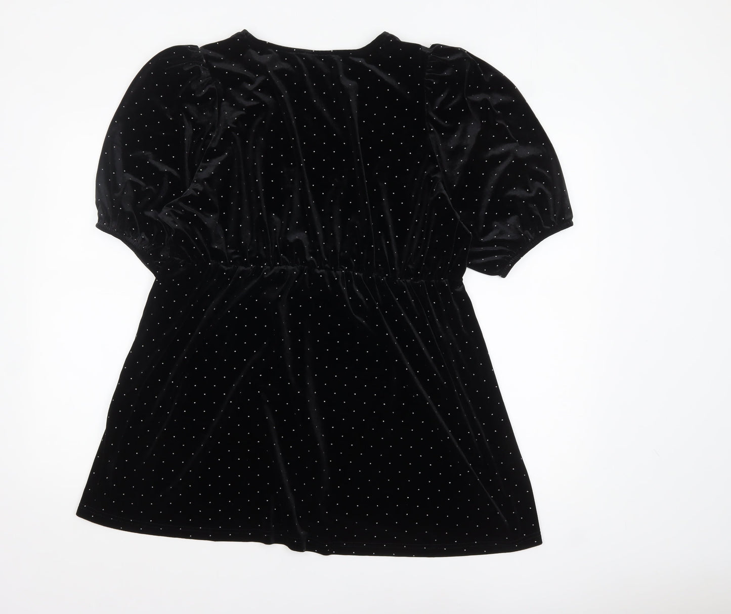 Monki Womens Black Velvet Polka Dot Tunic Top L Classic Evening Wear