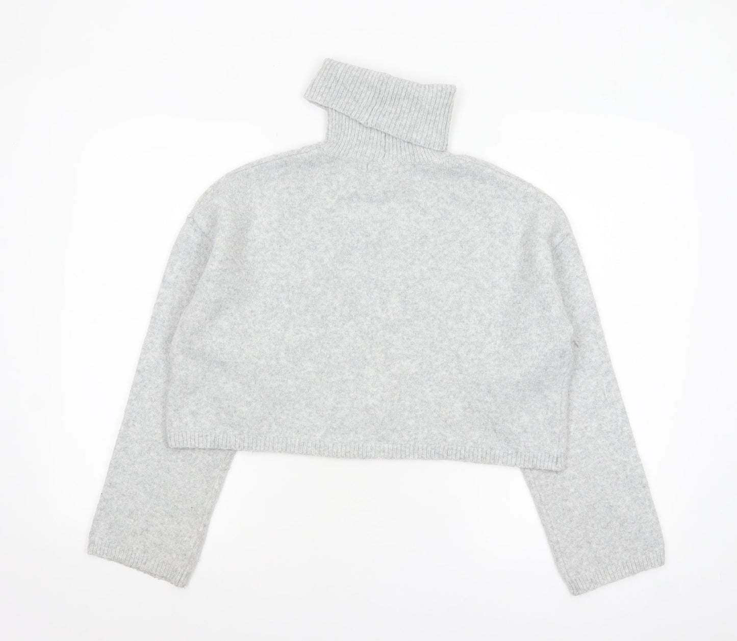 Bershka Women Grey Roll Neck Long Sleeve Knit Jumper Size M