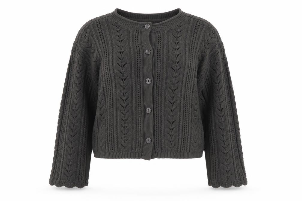 GU Women Grey Open Knit Button Cardigan Size L