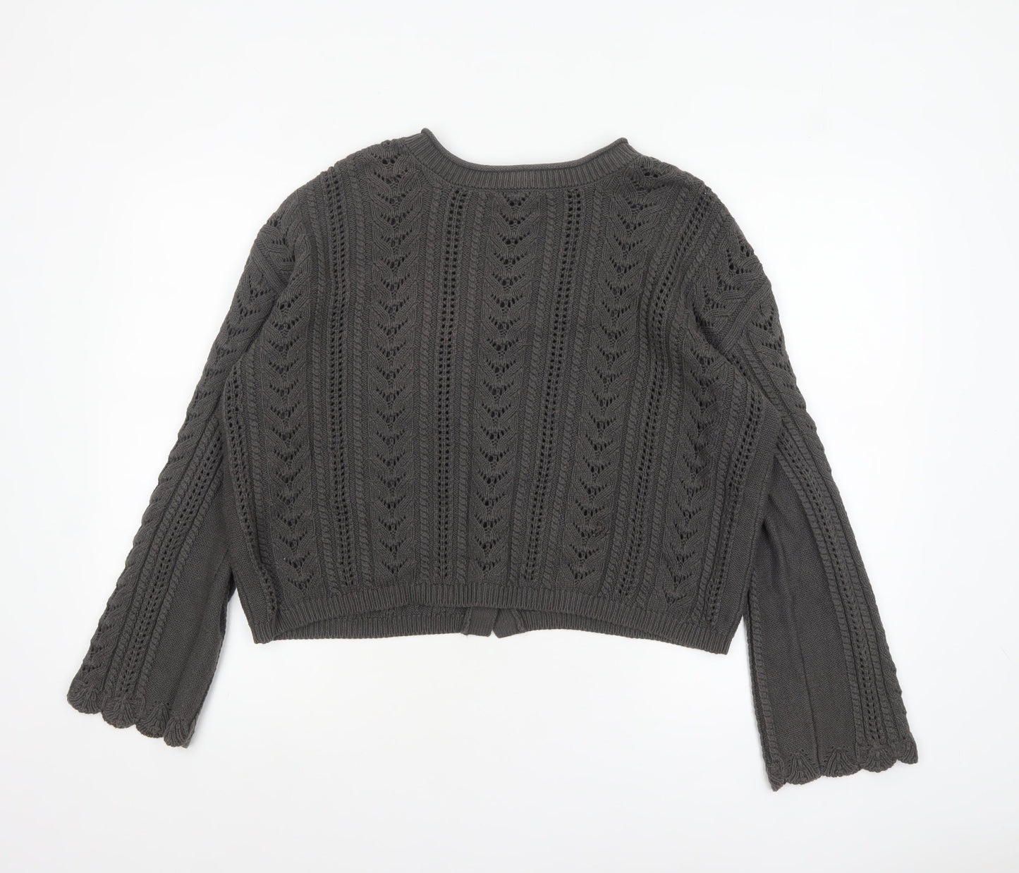 GU Women Grey Open Knit Button Cardigan Size L